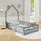 Wooden Twin Size Montessori Floor Bed with Lockable Door Guardrails and House Shape Design